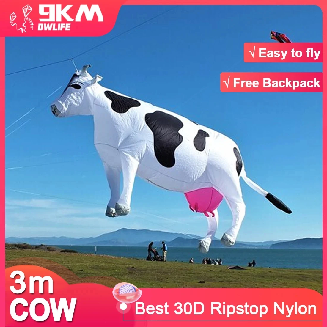 9KM 3m Cow Kite Soft Inflatable Line Laundry Kite 30D Ripstop Nylon with Bag for Kite Festival (Accept wholesale)