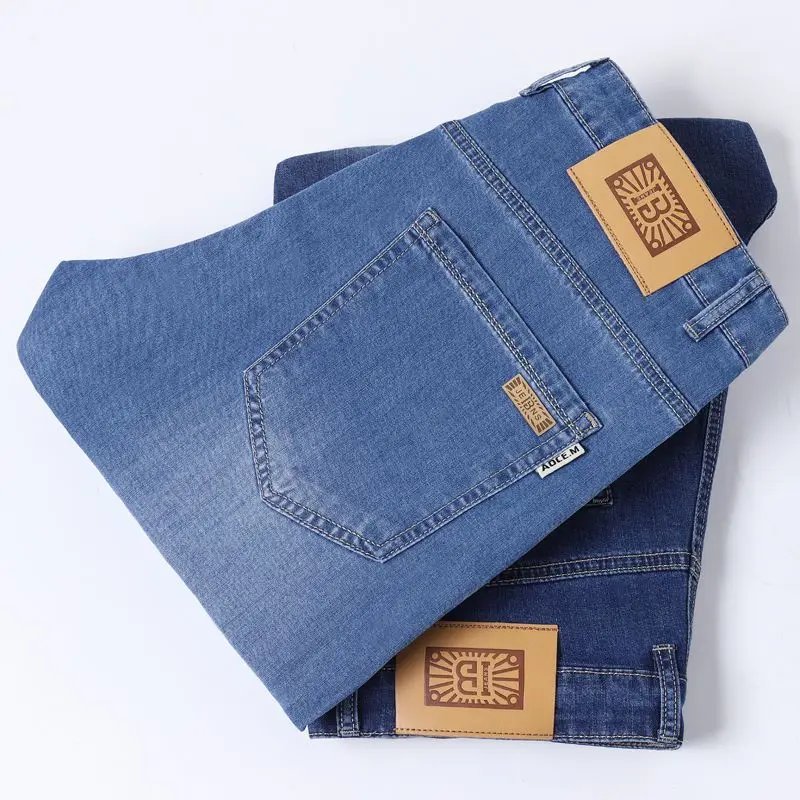 

2026 Summer Brand New Men's Straight Loose Thin Jeans Simple Business Casual Clothing Lightweight Cotton Stretch Slimming Jeans