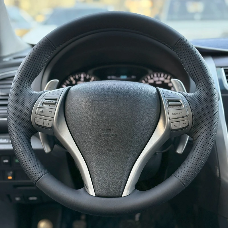 

Сшитый вручную нескользящий кожаный чехол на руль из наппа своими руками для Nissan Teana Qashqai X-Trail Tiida Terra Navara, автомобильный аксессуар