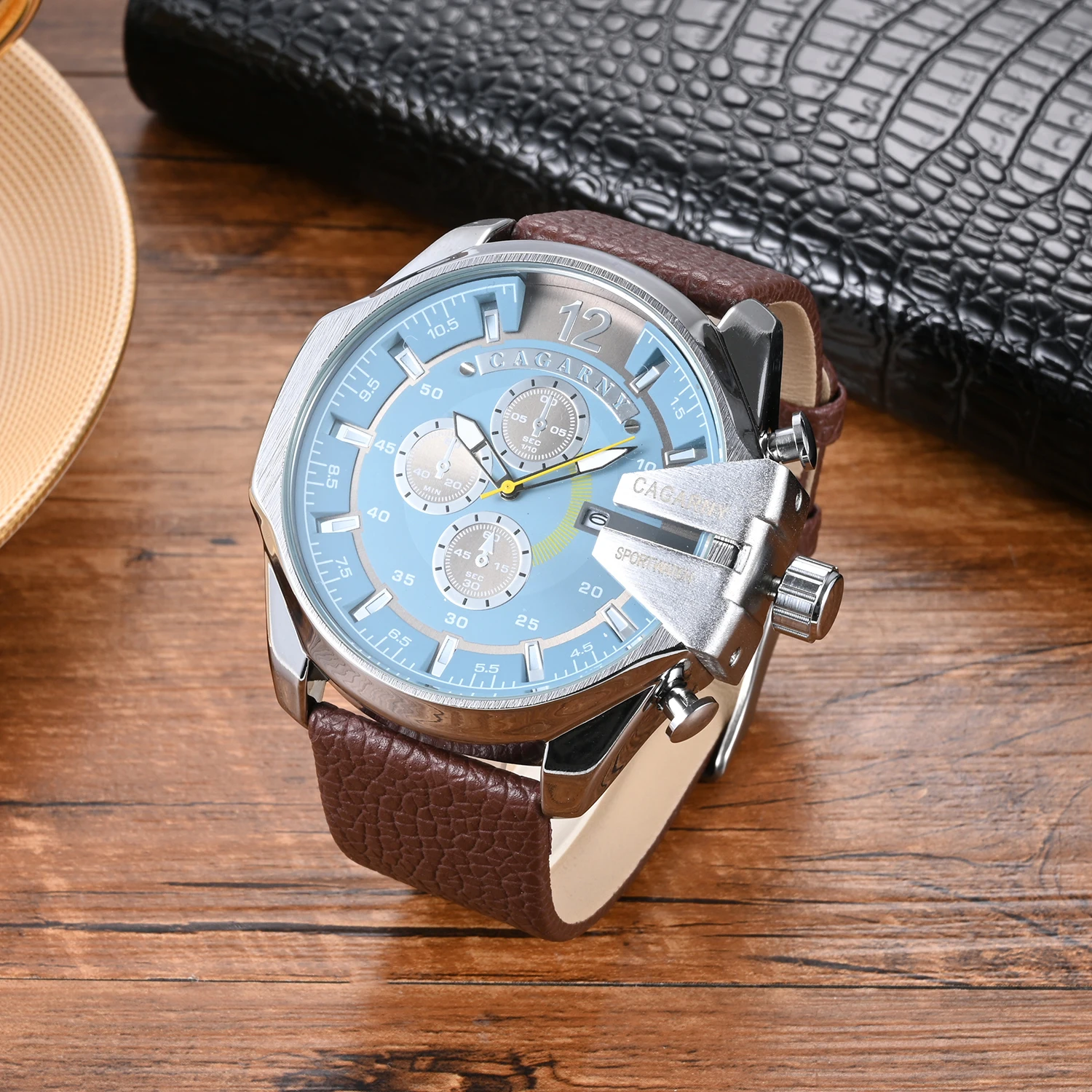 CAGARNY Original Brand Large dial 6839 Fashion Casual Classic Watches for Men Waterproof Date Leather Man\'s Quartz Watch Clock