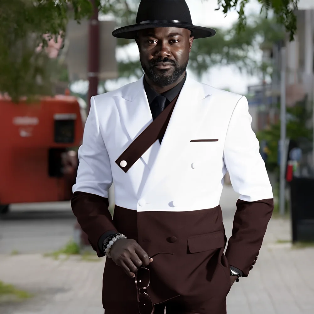 Elegant Men's Suit 2 piece Set Splicing Color Jacket Pants Double-Breasted Blazer Groom Wedding Tuxedo Tailor-Made Suit for Men