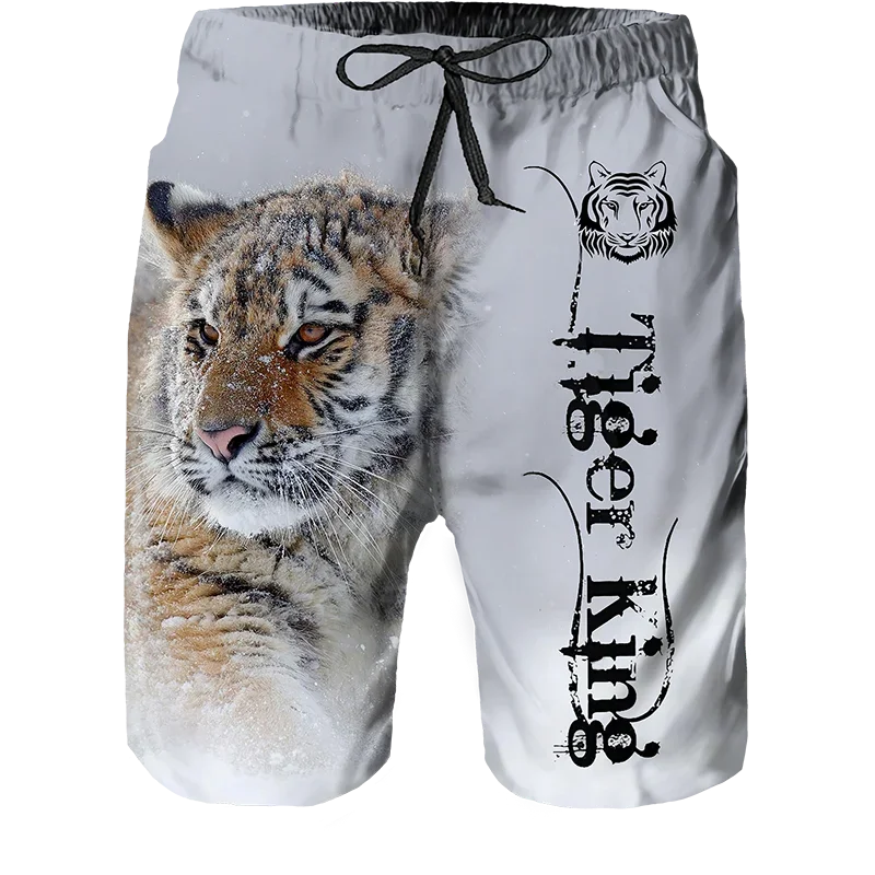 Men Beach Shorts Casual Cool Animal 3d Print Tiger Short Pants 2024 Summer New Running Trunks Breathable Men Pockets Swimwear