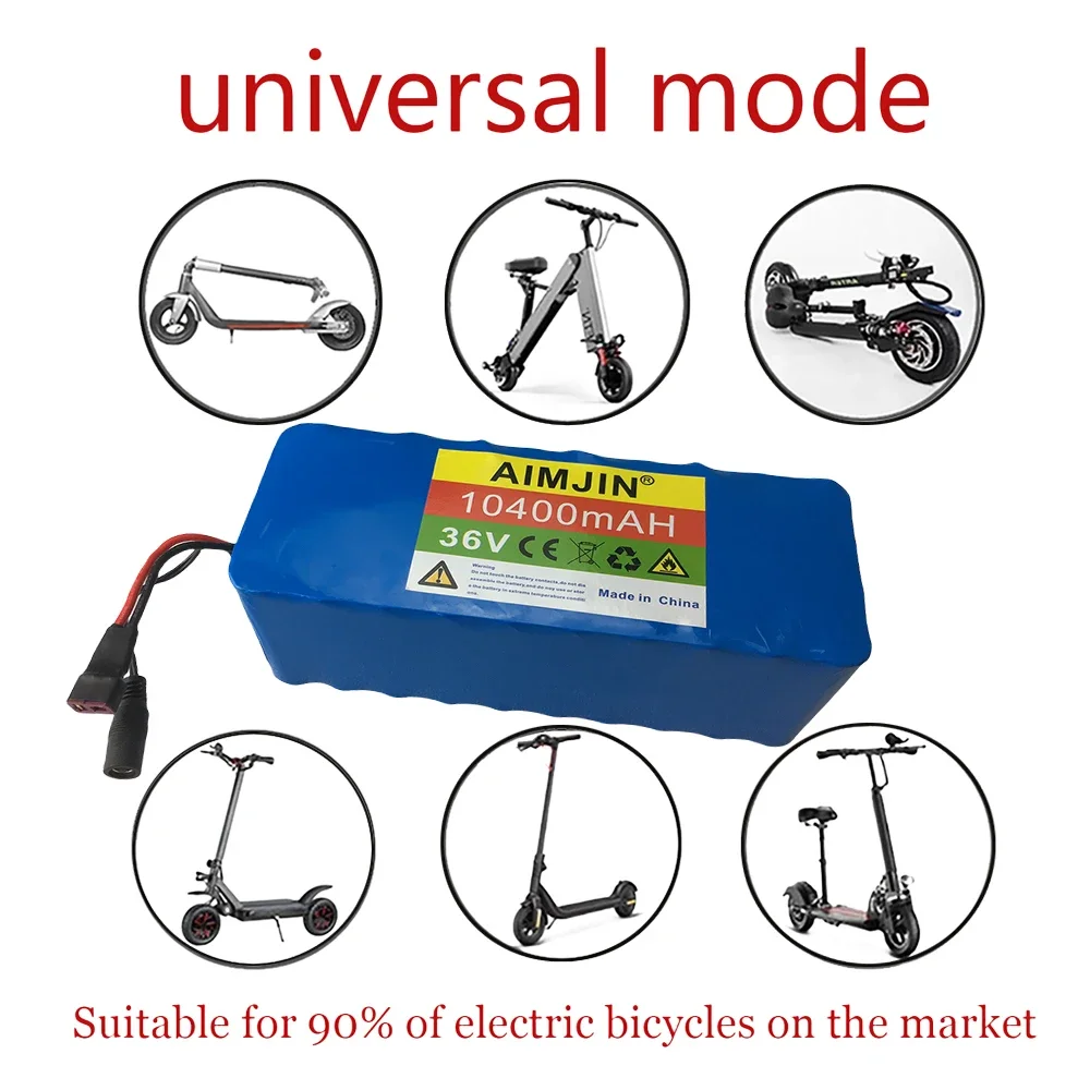 Bateria de lítio recarregável, BMS Vehicle Battery Pack, Adequado para bicicletas elétricas, Scooters, 10S4P, 36V, 10400mAH, 1000W