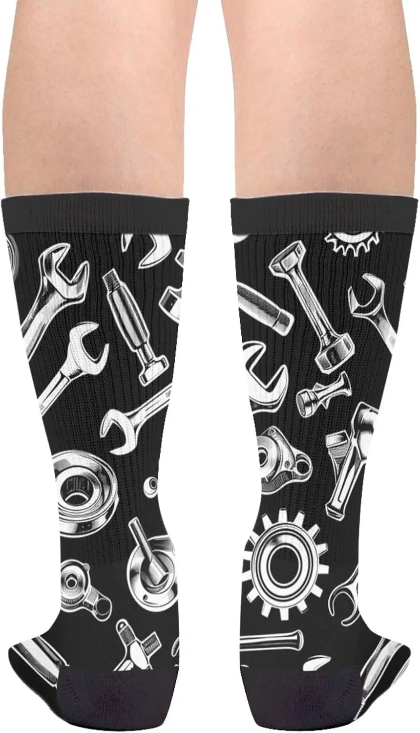 Mechanic Tools Pattern Socks Automotive Worker Professional Funny Socks for Men Novelty Holiday Socks for Dad Husband Friends
