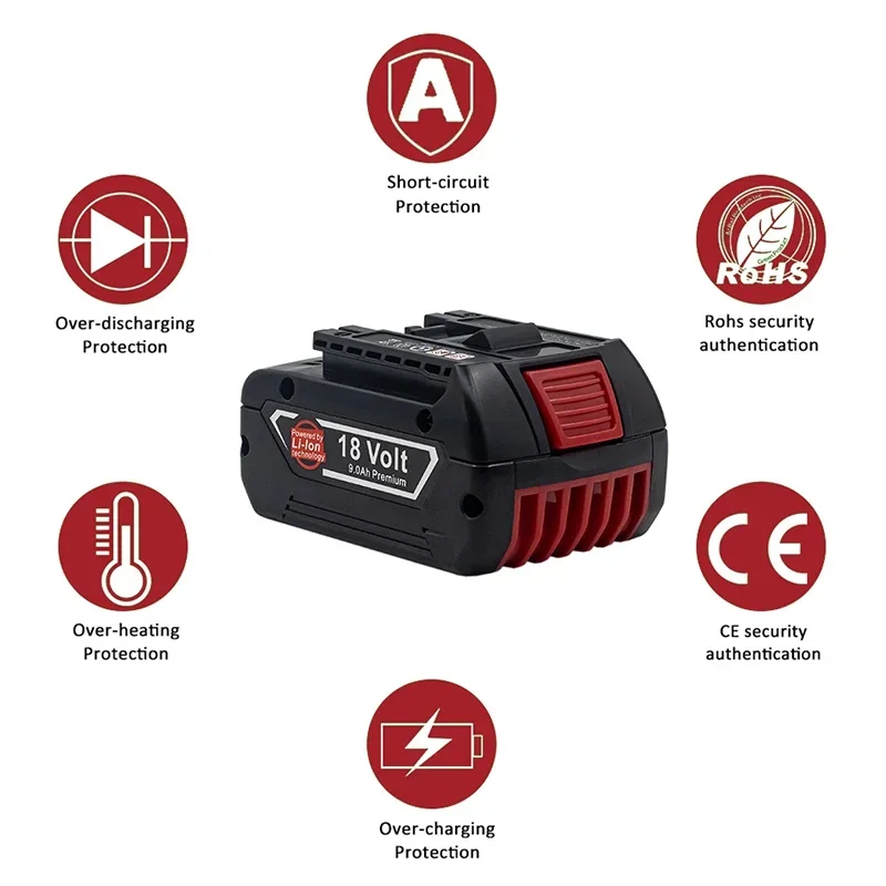 Imagem -04 - Bateria de Substituição para Bosch 18v 9000mah Recarregável Modelos Compatíveis Bat609 Bat610 Bat618 9.0ah