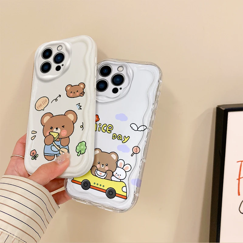 Adorkable Cartoon Brown Bear Phone Case For iPhone 16 Pro Max Case 15 14 13 12 11 Pro XR X XS Max 8 7 Soft Liquid Silicone Cover