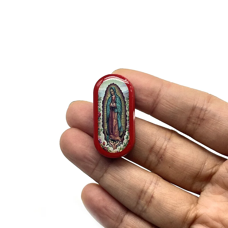 20 Pieces Oval Accessories Wood St.Jude And Virgin Mary Two Side Drop Oil  Religious  Perforated  Can Made Into DIY  Bracelets