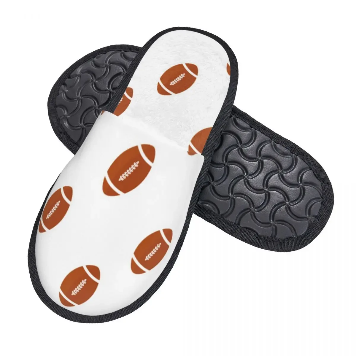 Soft Plush Cotton American Football Ball Pattern Slippers Shoes Non-Slip Floor Indoor Furry  For Bedroom