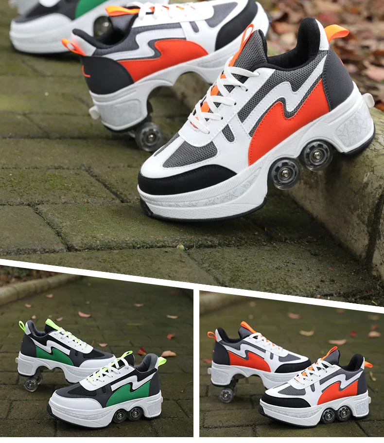 Deform Shoes Sneakers Kid Youth Walk Roller Skate Runaway Four Wheel Skates Men Women Unisex Child Deform Parkour Casual Shoes