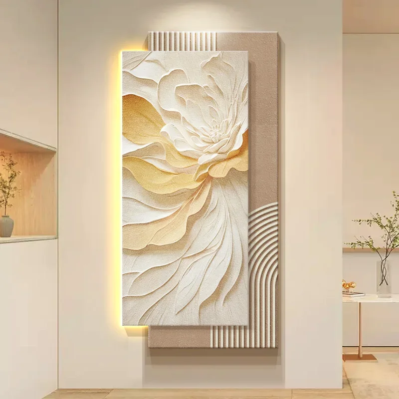 

Cream Sandstone Three Dimensional Texture Living Room Decoration Decorative Paintings Home Interior Led Lights Wall Lamp