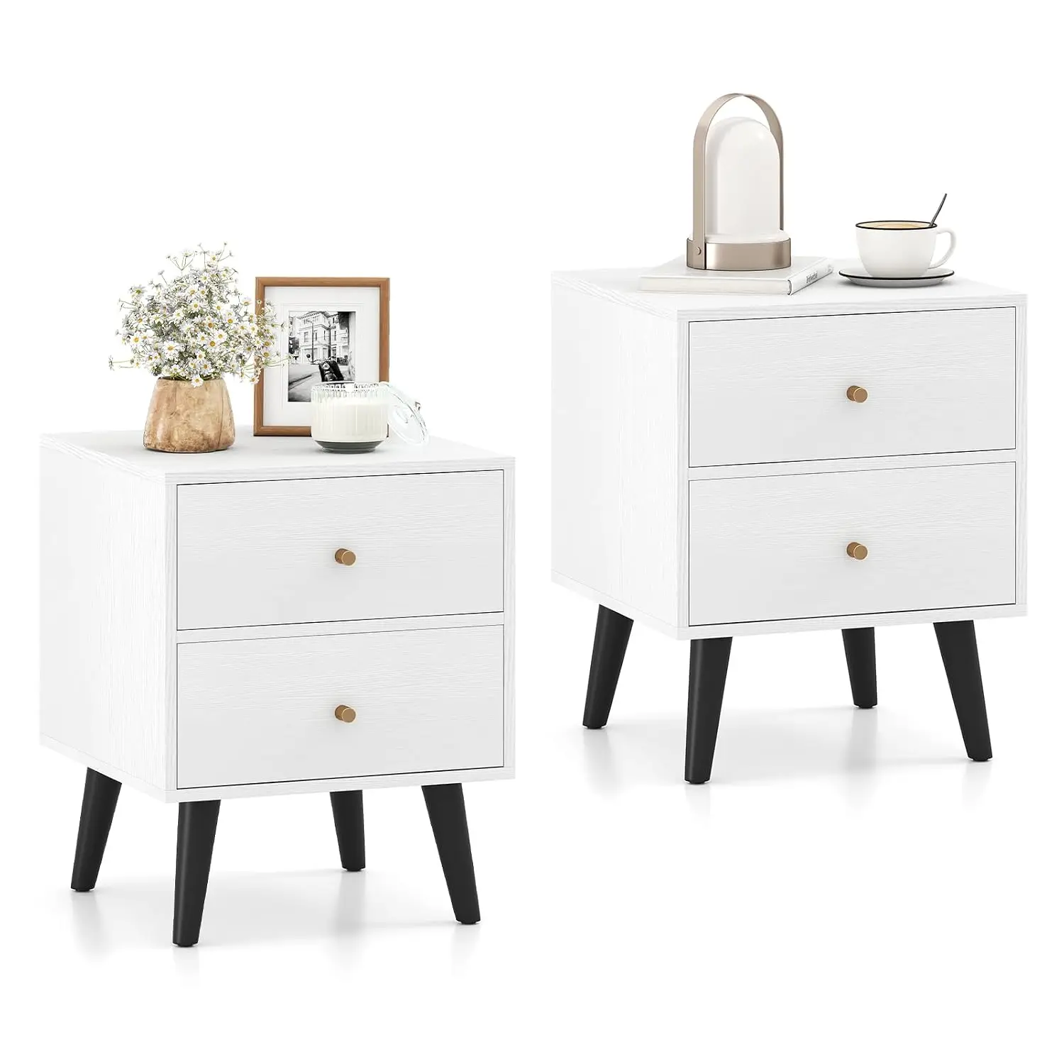 Modern Nightstand with Drawers, Bedside End Table for Bedroom Living Room, White, Customized