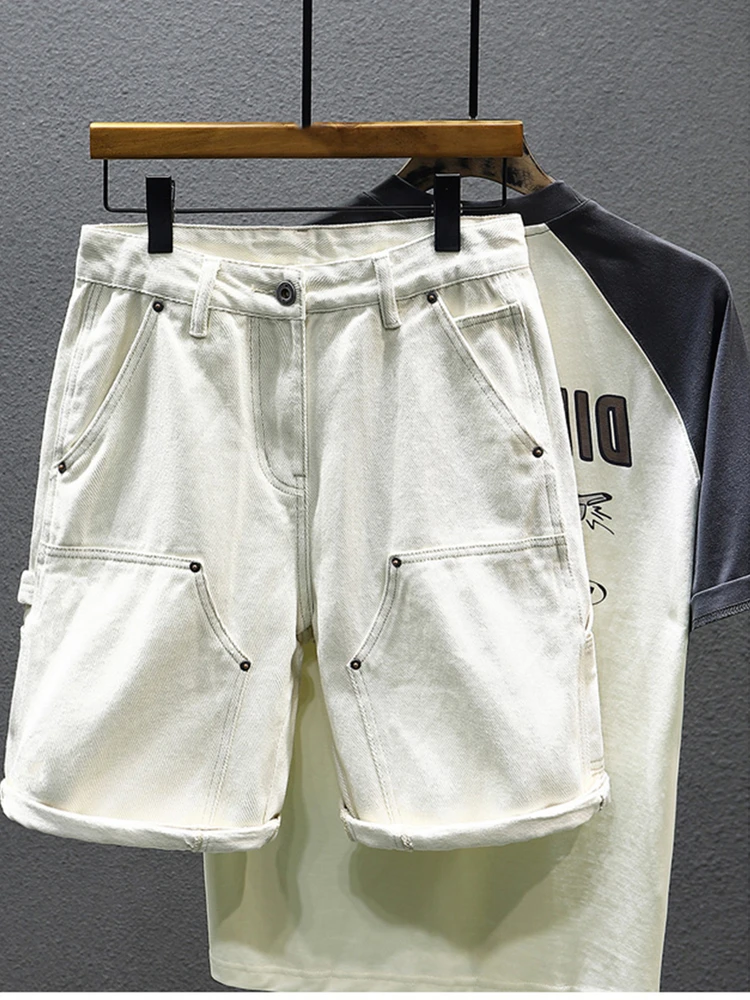 

Джинсы Waed Denim для мужчин, летние, модные, свободные, прямые, джинсы-шорты, повседневные брюки, молодежный стиль, укороченные