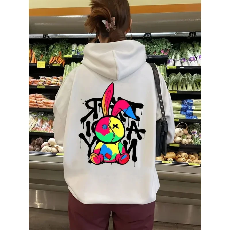 2026Women's cartoon printed hoodie with drawstring kangaroo pocket, casual hoodie winter clothes women clothes hoodie