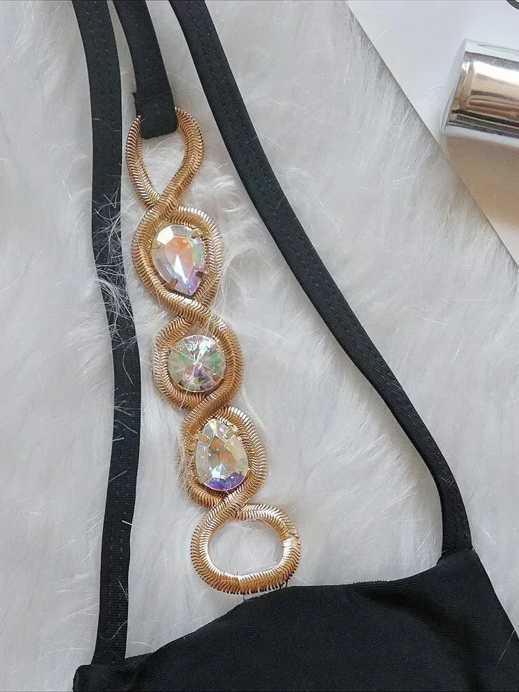 Sexy Halter Jewelled Diamond Bikini Women Swimsuit Female Swimwear Two-pieces Bikini set High Cut Bather Bathing Suit Swim Lady