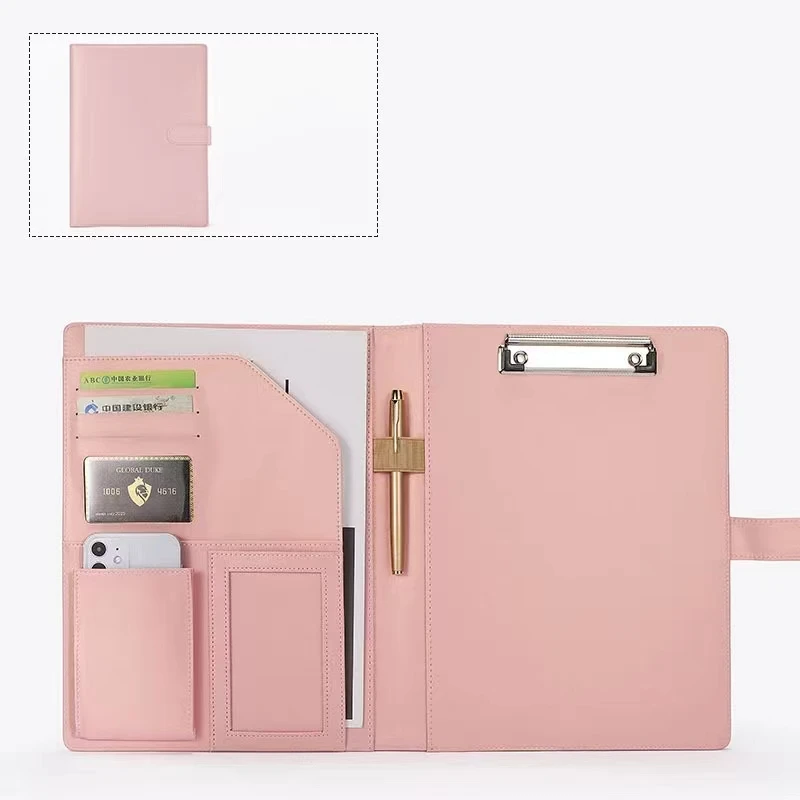 A4 Padfolio for man / women PU File Folder Business Document Holder Clipboard Folder PU Leather Organizer Meeting Pad Office