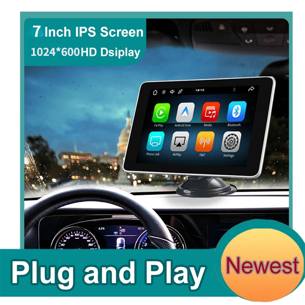 Car GPS Navigation Wireless Carplay Android Auto Tablet Portable Multimedia Pad Stereo 7 Inch Screen Bluetooth Car Video Player