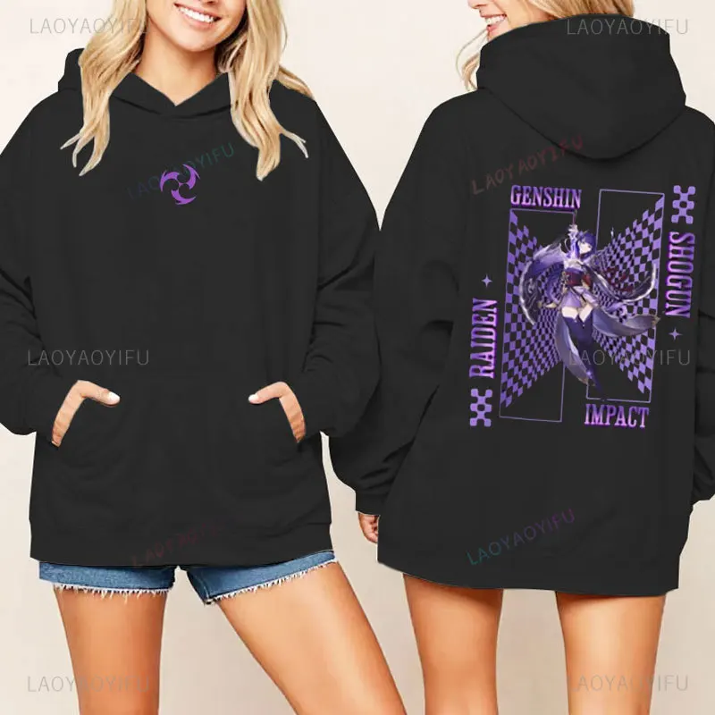 Raiden Shogun Genshin Impact Unisex Hoodie Anime Fan Tops Cosplay Pullover Kawaii Anime Merch Hooded Sweatshirt Otaku Apparel