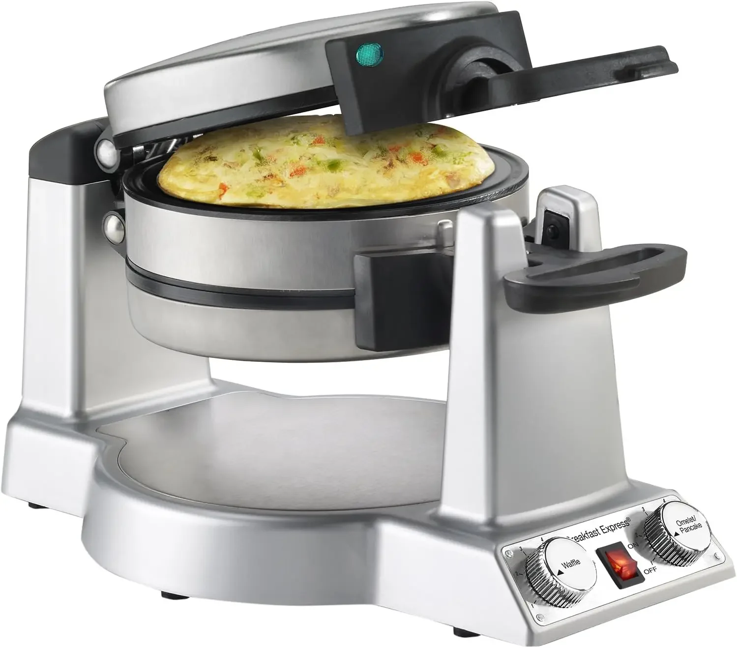 Breakfast Express Flip 1 Side Belgian Waffle & 1 Side Omelet Maker, Stainless Steel WAF-B50