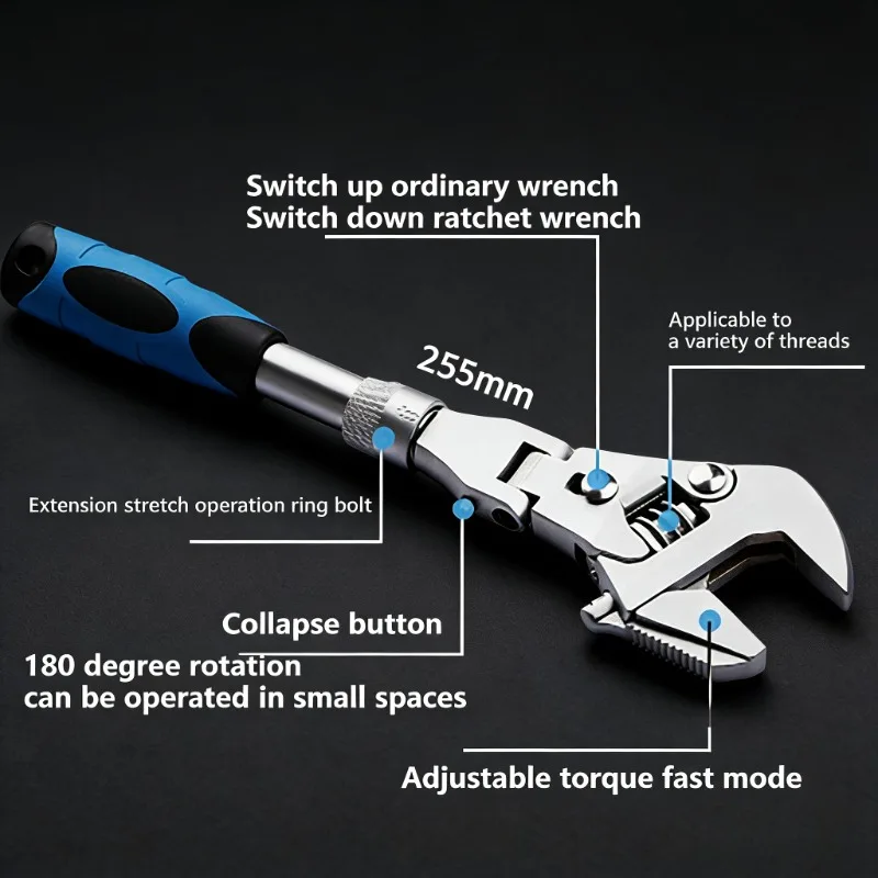 7 & 10 Inch 5-in-1 Ratchet Adjustable Torque Wrench CR-V Steel Quick Release for DIY Home Maintenance Mechanical Repair Tool