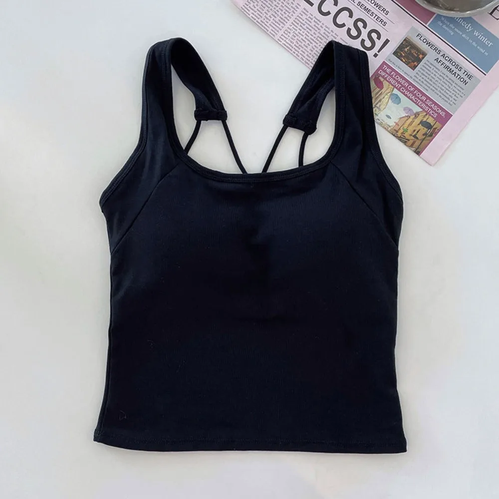 

New Summer Cotton Backless Cross Sling with Chest Pads Slim Beautiful Back Vest Outerwear Spice Girl Short Top Women