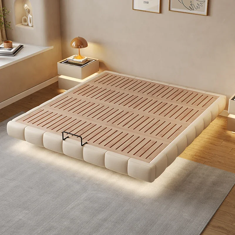 Minimalist Modern Bed Floating French Apartment High Quality Confortable Bed Solid Wood High End Design Cama Casal Furniture