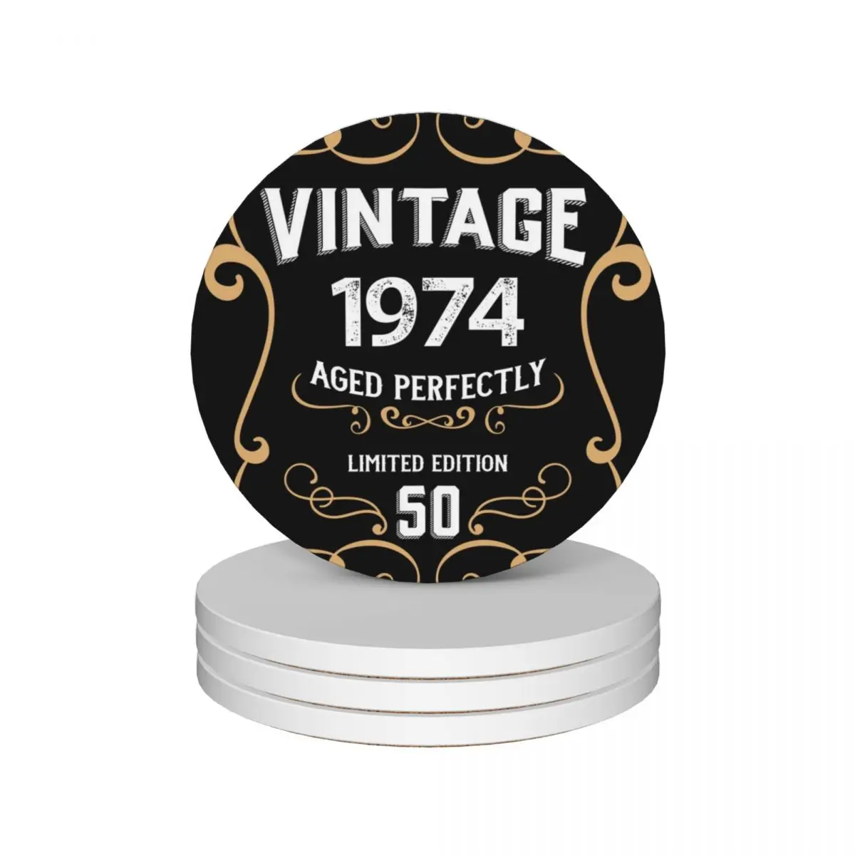 

50th Birthday Vintage 1974 Aged Perfectly Gift Ceramic Coasters (Set of 4) for coffee cups personalize cute kitchen Coasters