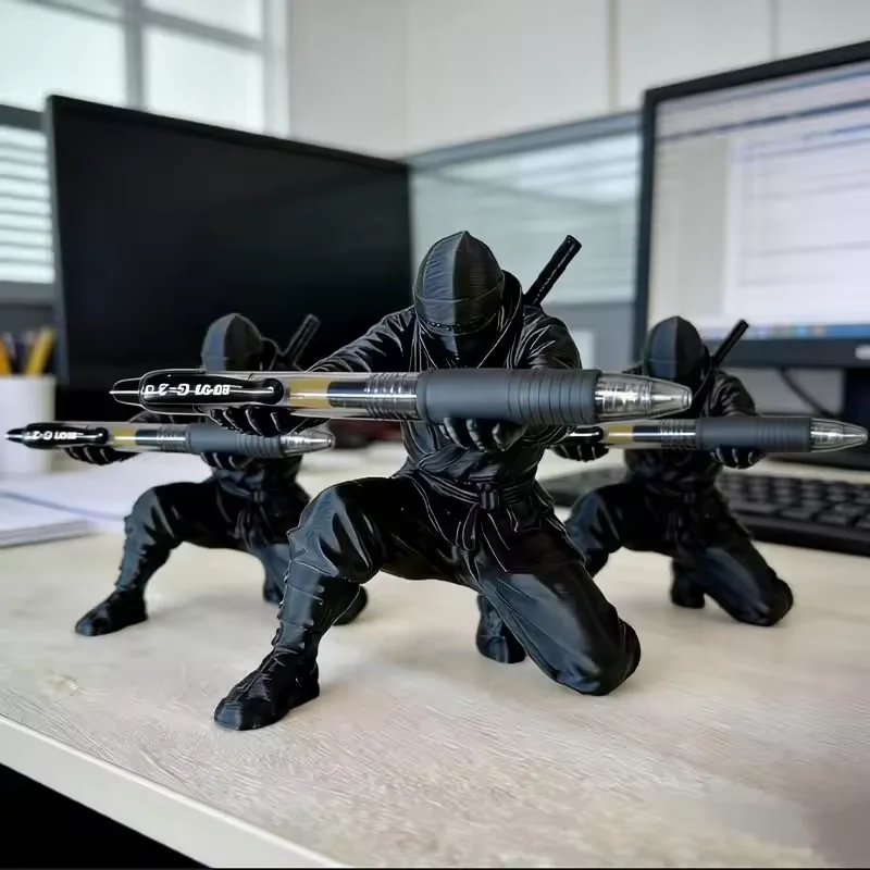 Creative 3D Printed Ninja Pen Holder Unique Figurine Stationery Organizer Pencil Figurines Desk Decor Craft For Pen Storage Gift