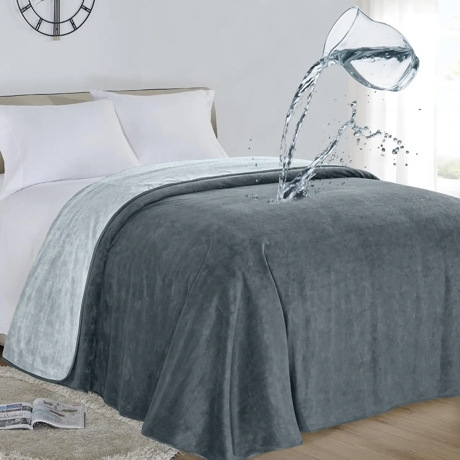 

Waterproof Leak Proof Blanket for Baby Adults Pets, 3 Layer Protector for Bed Sofa Furniture, 90x90 Charcoal Grey