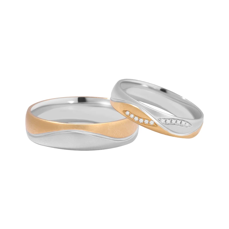 Anillos de pareja de oro blanco PT950, oro radiante de 18K, 14K, 10K, platino Pt950, conjunto de bandas de boda de diamante genuino