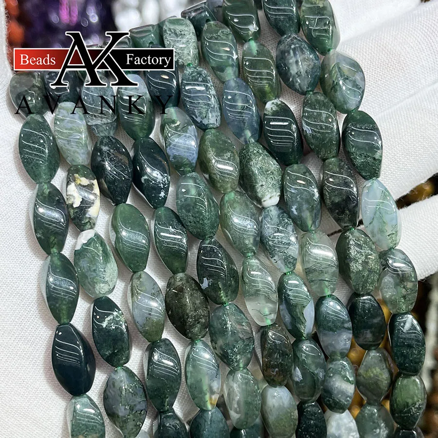 8x16mm Natural Aquatic Agate Stone Twist Shape Beads Faceted Jewelry Making DIY Necklace Bracelet Accessory 15''