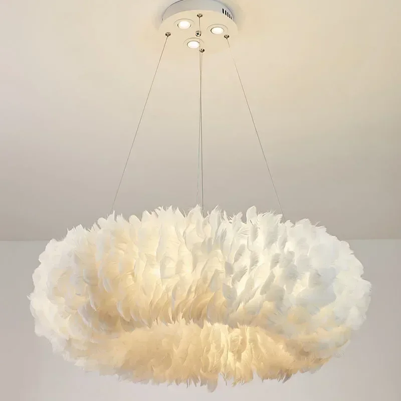 Nordic Feather Pendant Lamps Ring for Marriage Bedroom Girl Child Chandelier Home Decor Lighting Suspension Lusters Luminaires