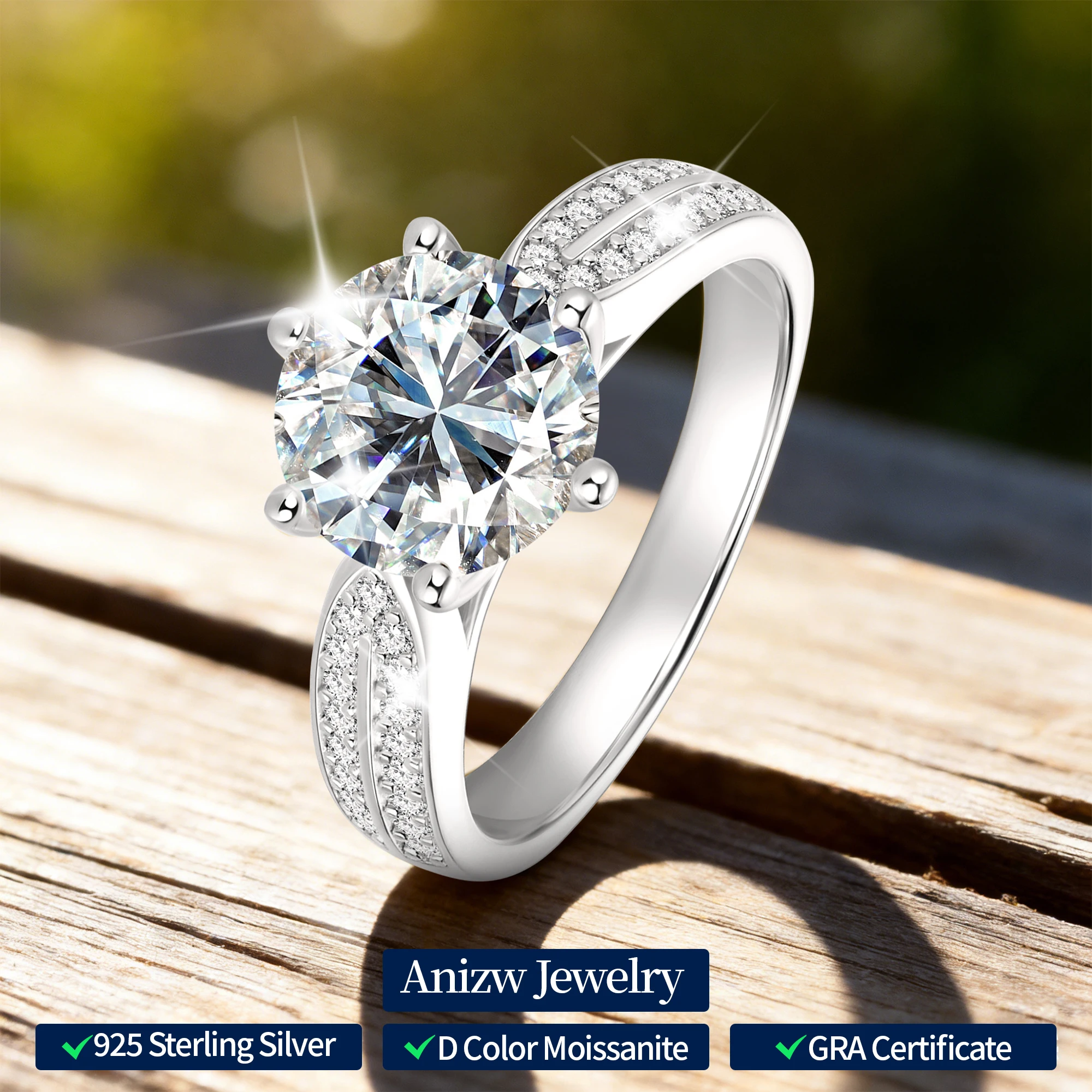 

Anziw Classic Wedding Ring GRA Certified 2CT 3CT Moissanite for Women S925 Sliver White Gold Plated Finger Band Bridal Jewelry