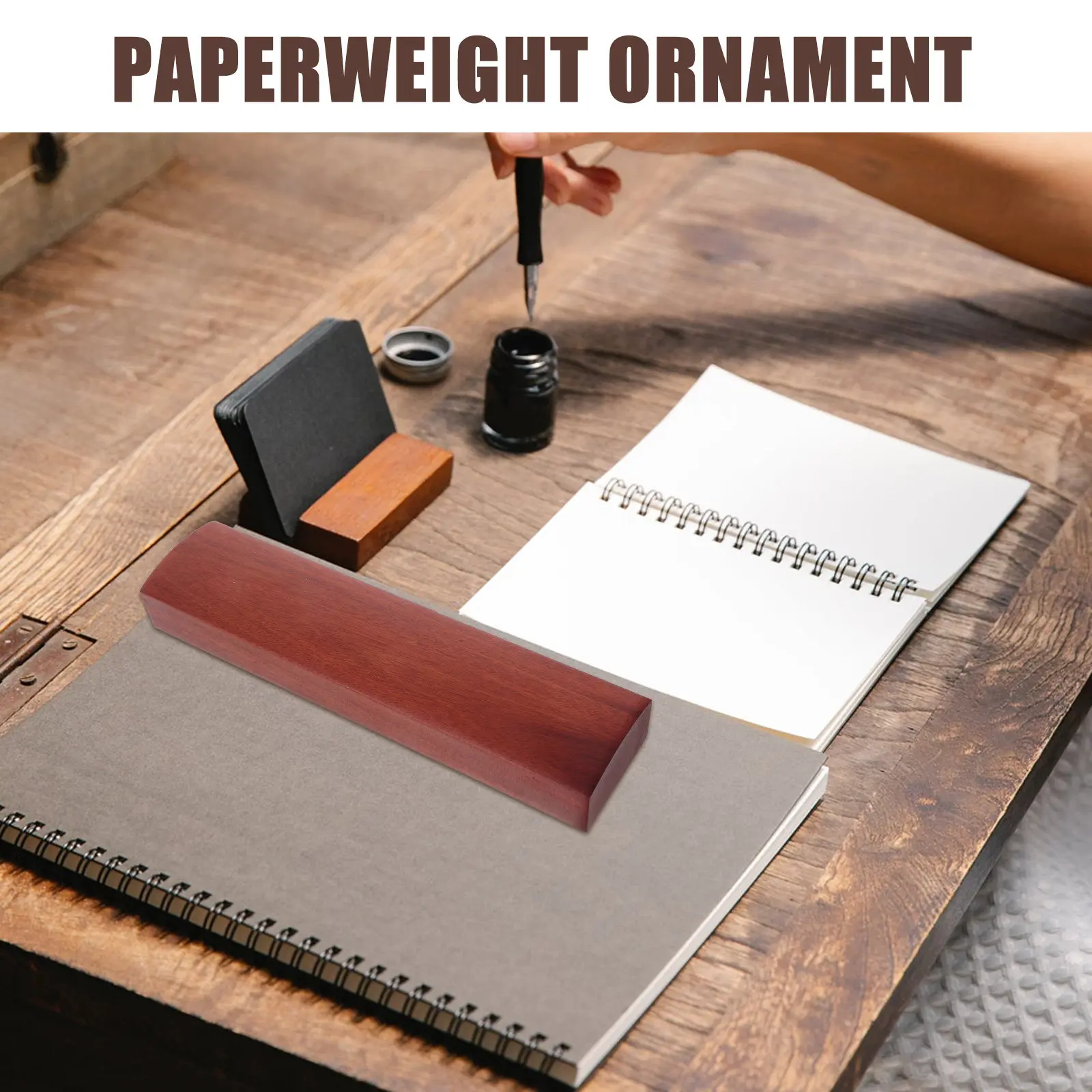 

Wooden Paperweight Red Wood Calligraphy Weight for Writing Painting Brush Holder Office Desk Decor Heavy Duty Rectangular Paper