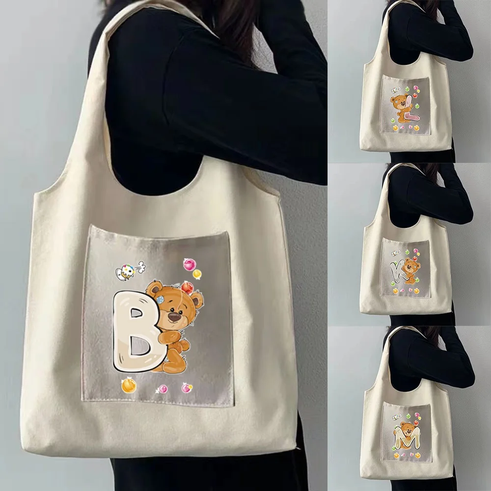 Shopping Bag Ladies Fashion Messenger Shoulder Bag Letter Printing Large Capacity Environmental Protection Washable Foldable