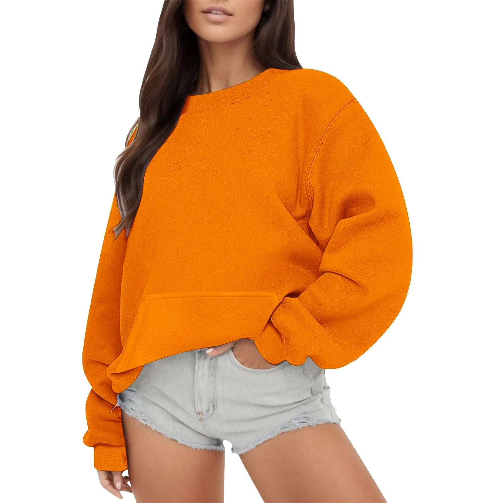 Women'S Solid Color Round Neck Oversized Sweatshirt Loose Fit Long Sleeve Women Casual Long Sleeve Tops Plain Women Sweatshirts