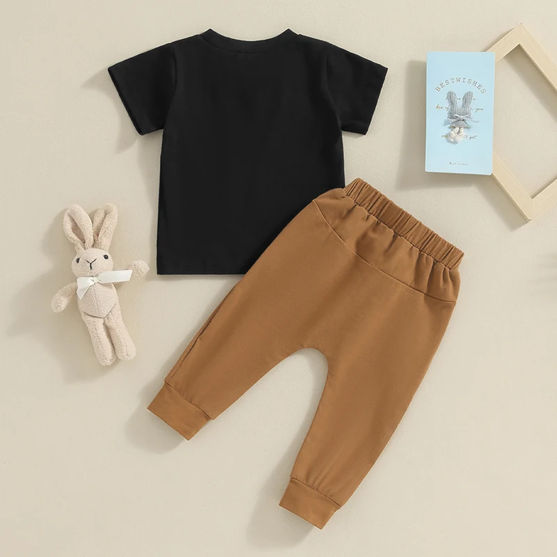 Newborn Baby Boy Easter Day Outfit Infant Toddler Little Boy Bunny Short Sleeve Shirt Rabbit Pants Set