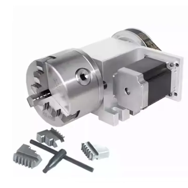4th Axis Rotary A Axis 3/4 Jaw Chuck 80-100mm Indexing Head MT2 Tailstock 45mm Stroke NEMA 23 Stepper Motor for Engraving
