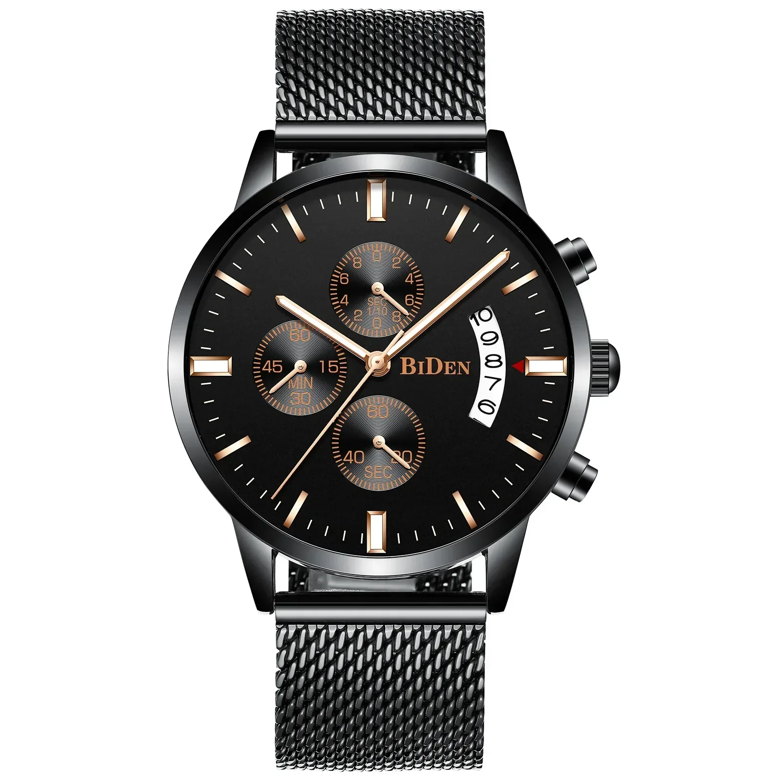 Black Fashion Trend Multi Functional Quartz Men's Watch Classic Appearance Stainless Steel Waterproof Calendar Men's Watch