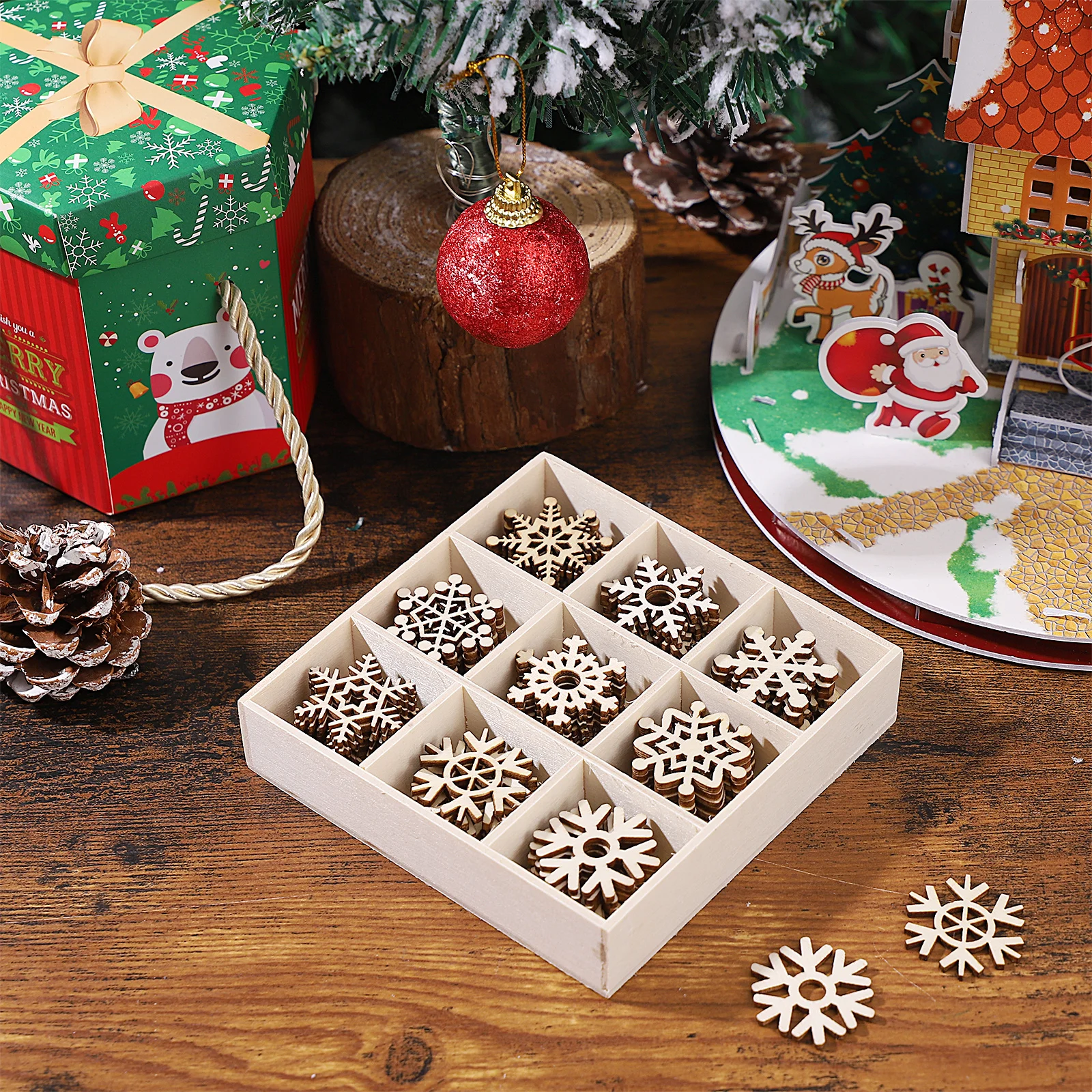 

72 pcs Snowflake Decorative Hanging Ornaments Wooden Diy Crafts Graffiti Pendants For Home Wall Tree Decoration Hanging