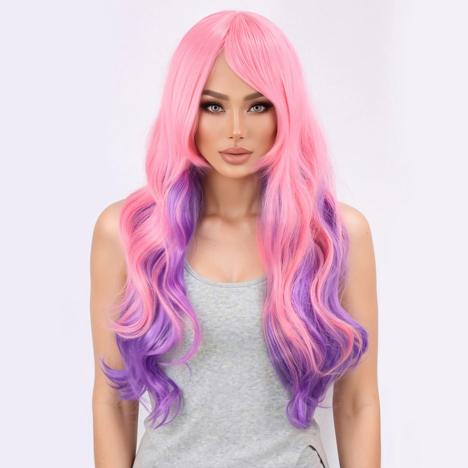 European and American fashion anime color gradient split big wave long curly hair cos wig-Synthetic fiber wig