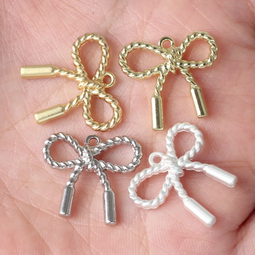 10pcs Alloy Simple Fashion Hollow Bowknot Charms Pendant DIY Handmade Bracelet Necklaces Jewelry Making Earring Accessories