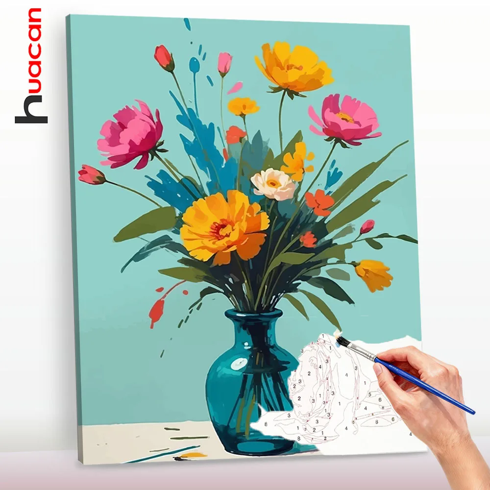 Huacan DIY Digitales Ölgemälde Blumenvase Handgemachtes Gemälde Heimwanddekoration Handgefertigtes Geschenk