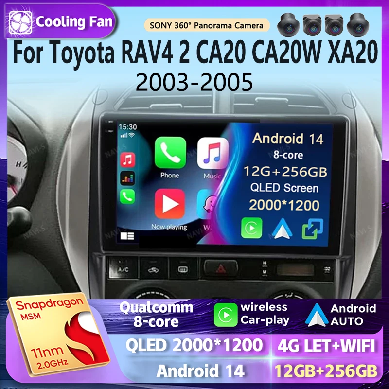 Android 14 For Toyota RAV4 2 CA20 CA20W XA20 2003- 2005 2K QLED Android Car Radio Multimedia Video Player GPS Stereo CarPlay 4G