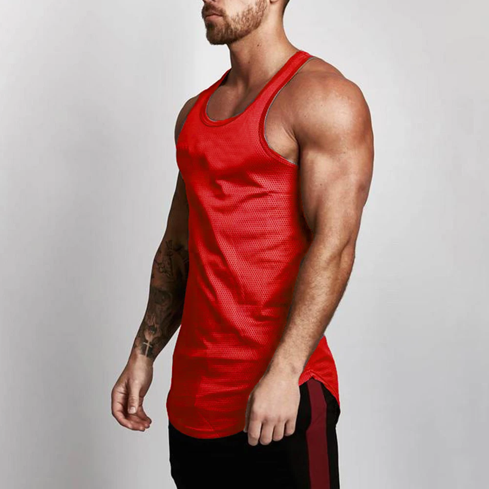 Men\\\\\\\'s Workout Gym Sport Fitness Vest Sleeveless Tank Top Shirt with Breathable Mesh Design in Fashionable Colors