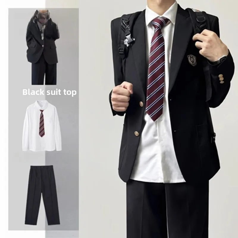 

Casual Men's Suiting Set College Sle Spring Autumn orm Cosplay Double Breasted Wide Fit Flat Collar Westwear