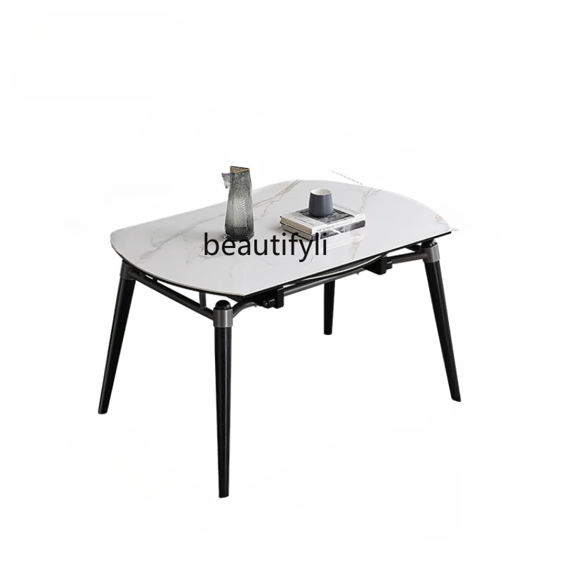 

Simple Stone Plate Home Small Apartment Retractable Folding Integrated Dining Table Solid Wood Dining Tables and Chairs Set