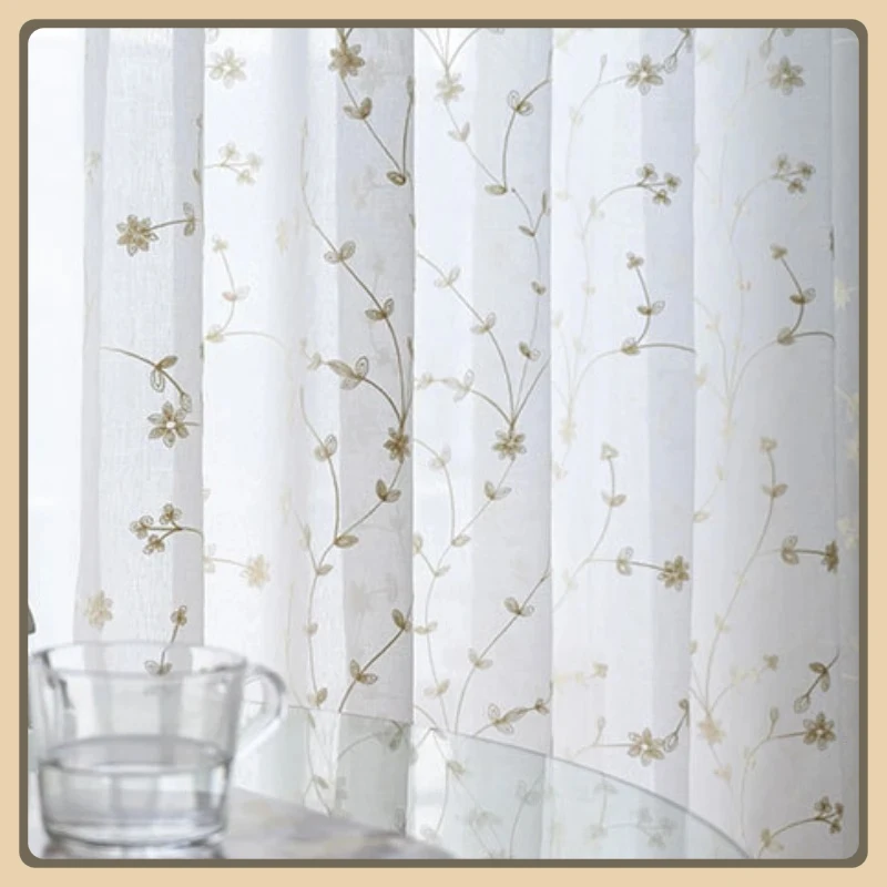 

DZQ Korean Sheer Tulle Curtains for Living Dining Room Bedroom Luxury Flower Embroidered French Window Drapes Home Curtains