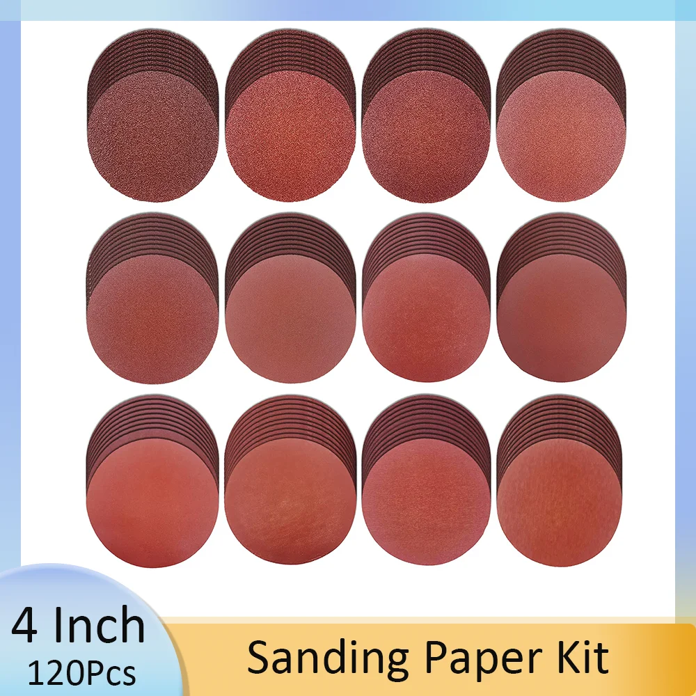 

120Pcs Sanding Paper Kit 4 Inch Hook and Loop for Orbit Orbital Sander 40-2000Grits Sandpaper for Grinding Automobile Metal Wood