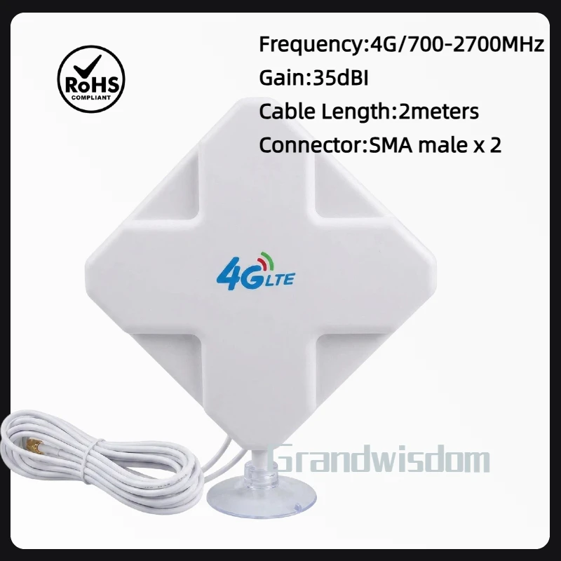 Антенна 4G LTE 700-2700 МГц, усиление 35dBi, двойной кабель, разъемы SMA Male X2, 698-960/1700-2700 МГц для роутера/репитера Huawei 4G