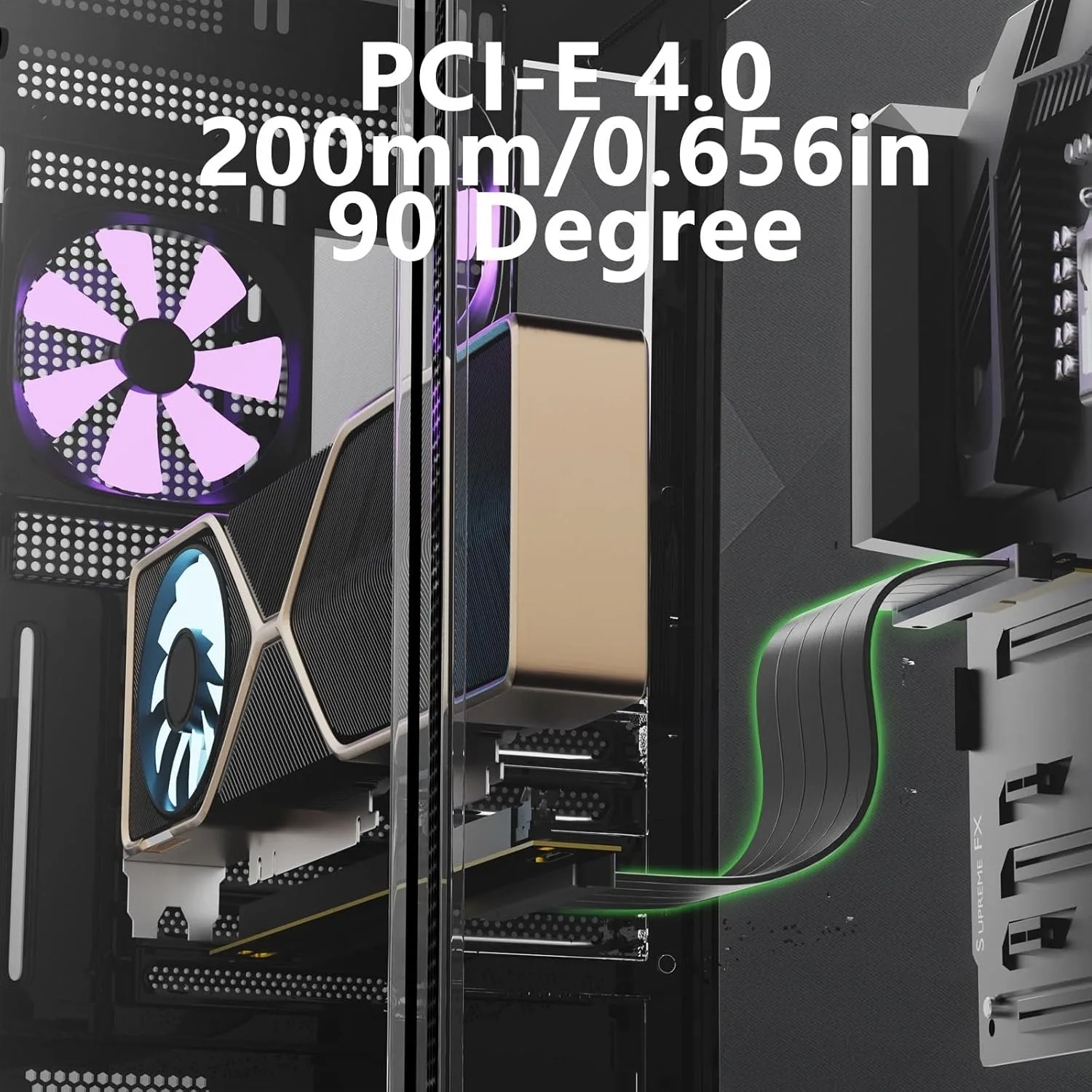 PCI-E 4.0 Riser Cable, PCIe 4.0 x16 600mm High Speed Flexible Extender Card Extension Port 90 Degree Adapter, TPE Cable Sleeves - Image 5